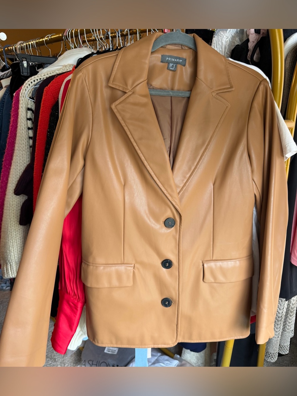 Primark Camel Faux Leather Blazer Jacket size 4